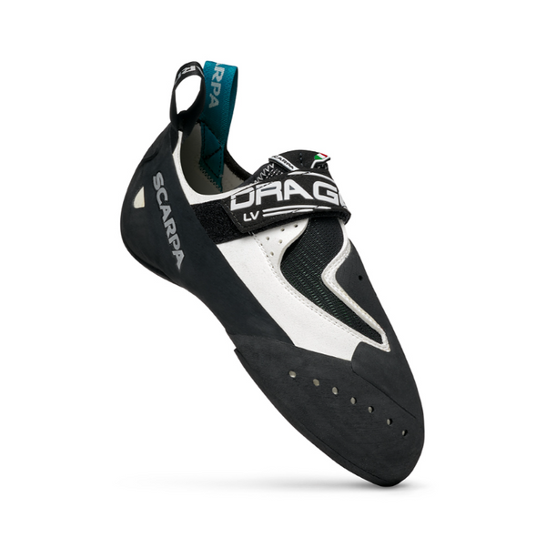 profile to front view of Scarpa Drago LV climbing shoe